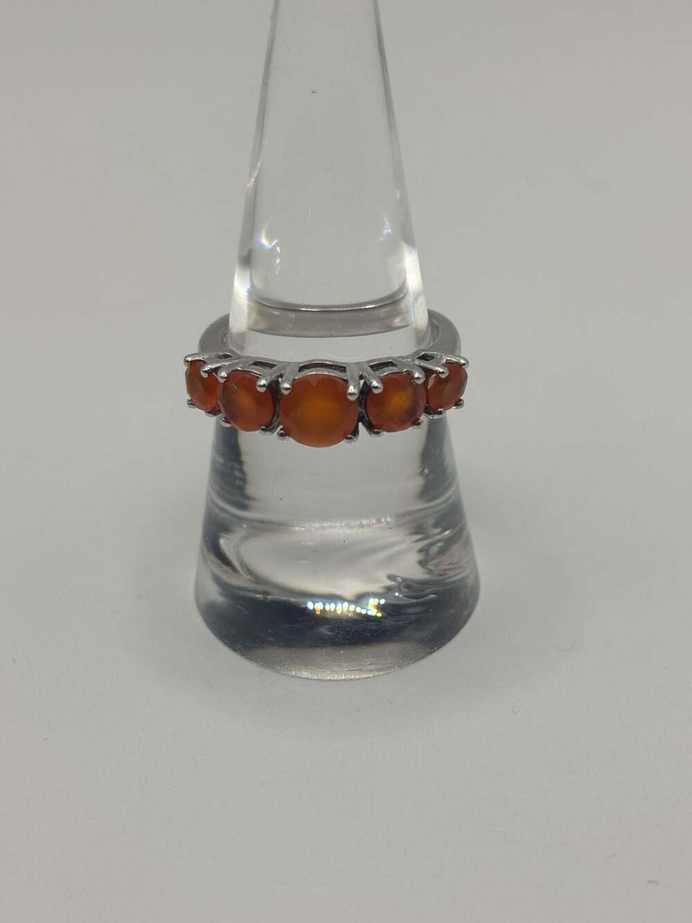 925 Sterling Silver Carnelian Five-Stone Band Ring Size 9